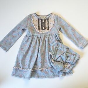 Matilda Jane Field Trip REMAKE Dottie Bib Blue Floral Dress with Bloomers
